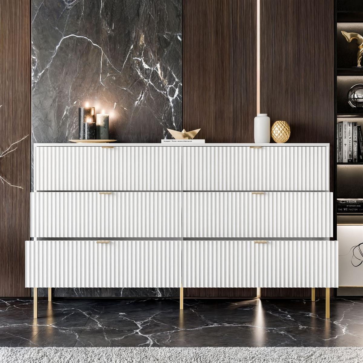 SIDEBOARD CORTADO GOLD KS154 MIT SCHUBLADEN WEISS - Weiß, Holzwerkstoff (154/91/39cm) - Lookway
