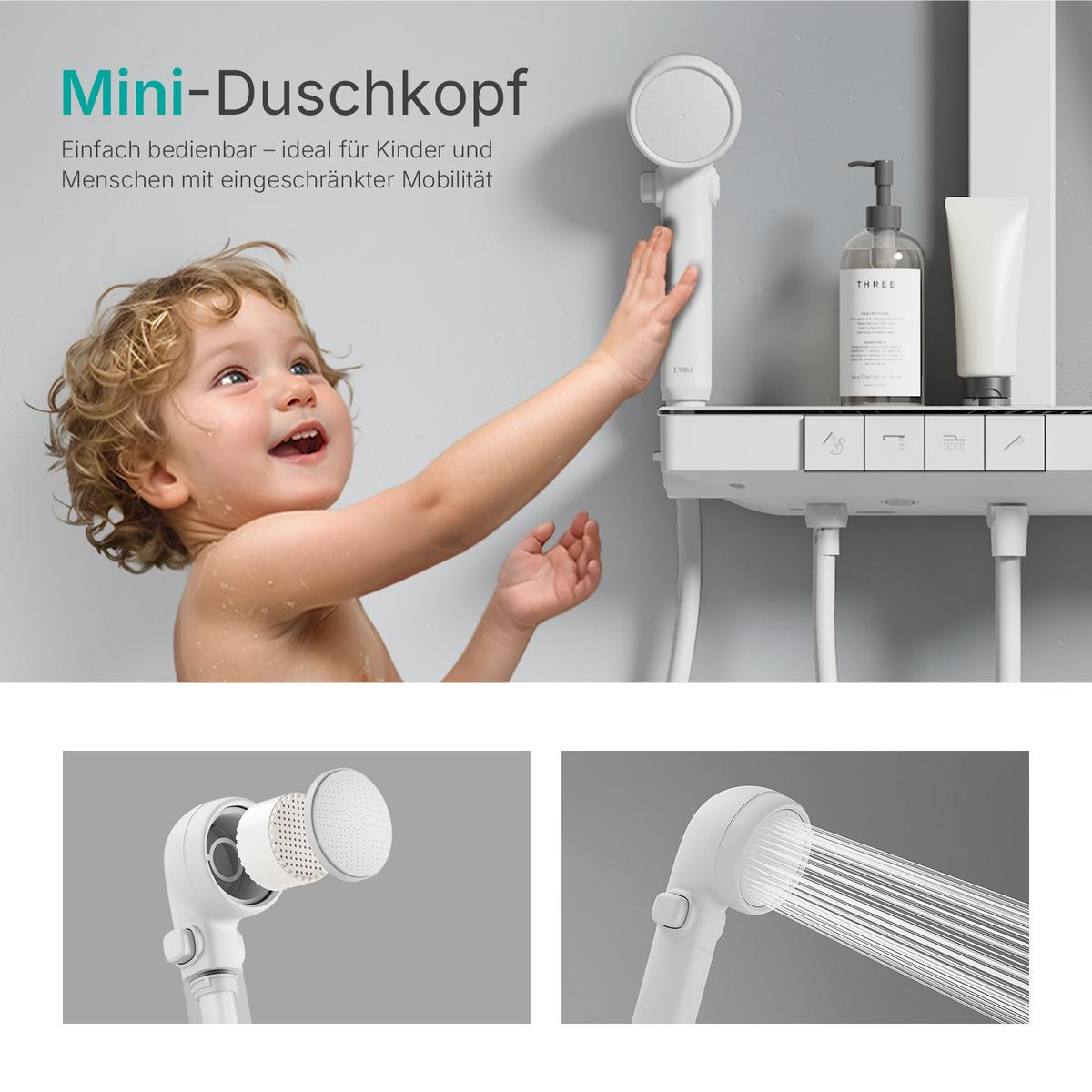 ÜBERKOPFBRAUSESET mit Thermostat und 4 Wasserauslässen 40,9/60/105 cm - Weiß, Metall (40/113/58cm) - EMKE