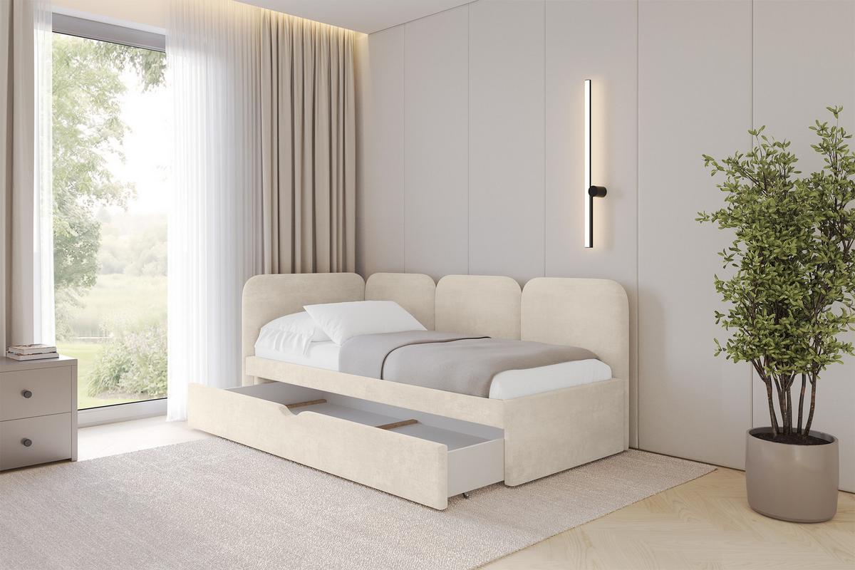 EINZELLBETT Jugendbett mit Bettkasten, Rechts - ALVY 100x200 Beige - Naturfarben, Holzwerkstoff/Textil (100/200cm) - ALTDECOR