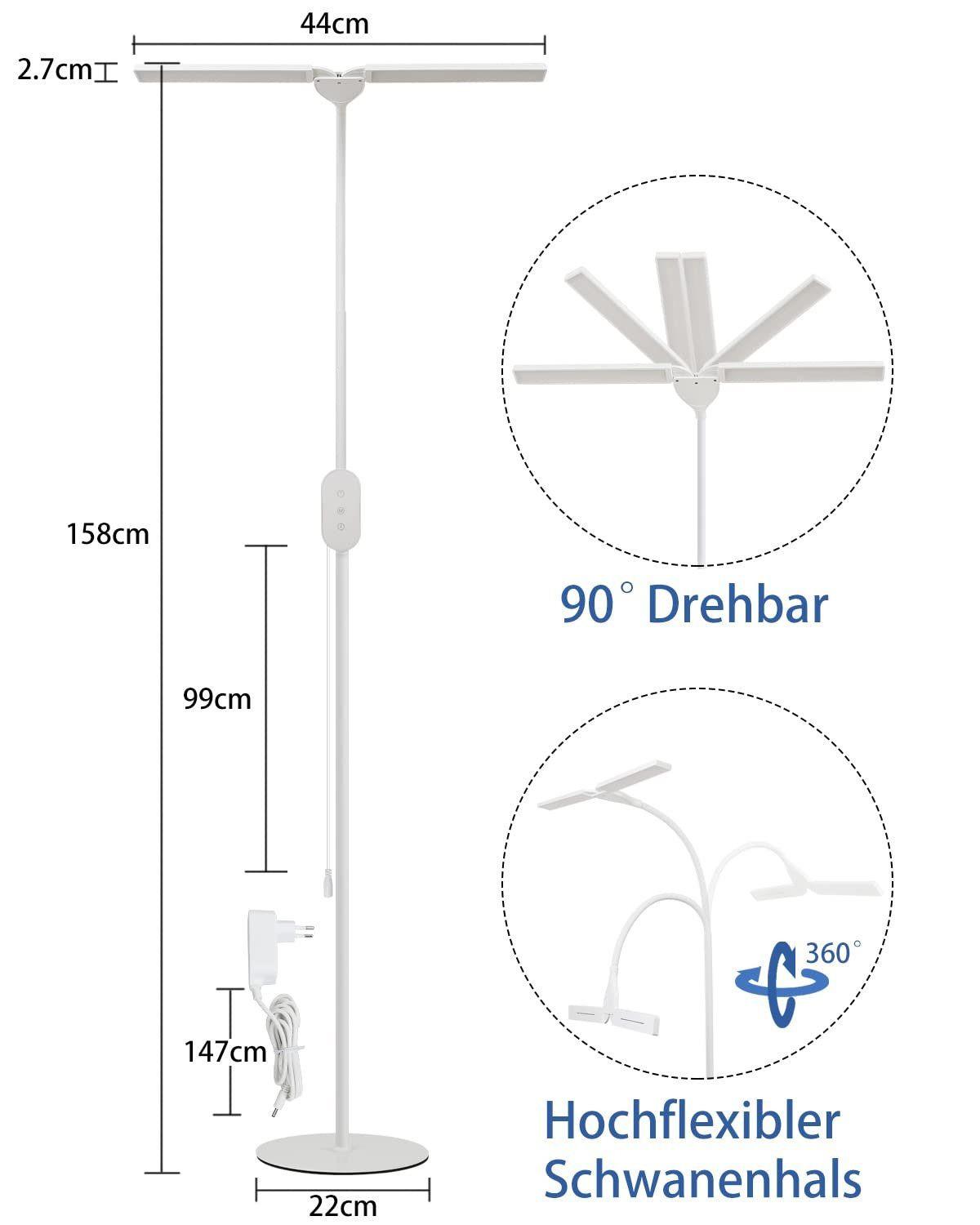 STEHLEUCHTE Duisburg 44/22/158 cm - Weiß, Metall (40/25/145cm) - Nettlife