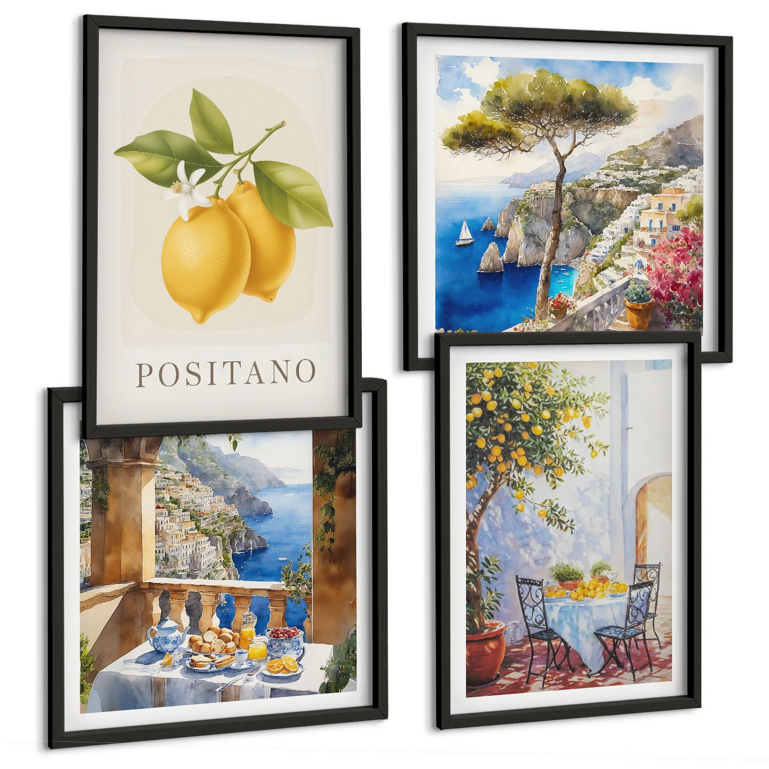 BILDER SET 4er Set - 50x50 cm & 40x60 cm Schwarzer Rahmen - Ansichten der Zitronenarchitektur von Positano - Schwarz, Kunststoff (50/50cm) - TULUP