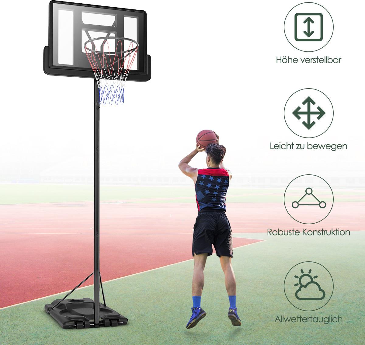 HÖHENVERSTELLBARER BASKETBALLKORB Schwarz - Schwarz, Kunststoff (97/65cm) - COSTWAY