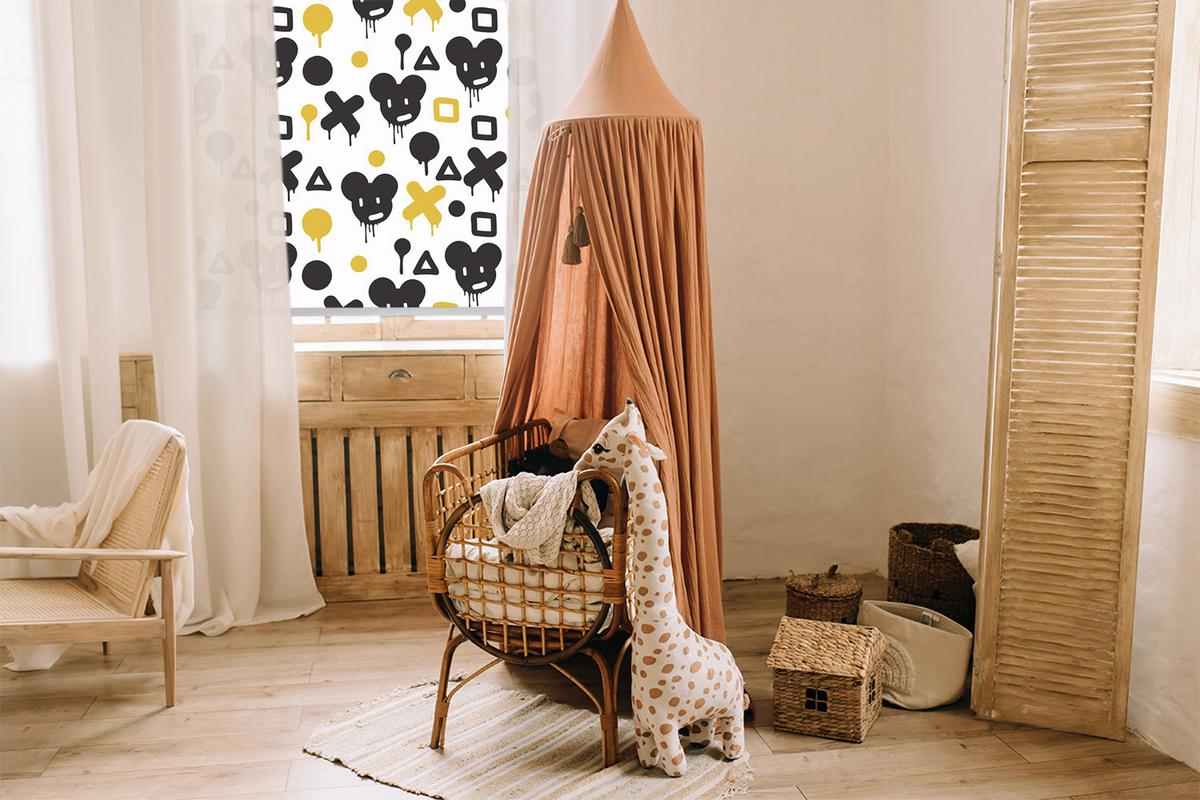 INNENROLLO - Fensterrollo - Rollo - 120x140 cm - Schwarze und gelbe Muster - Schwarz, Kunststoff (120/140/0.5cm) - TULUP