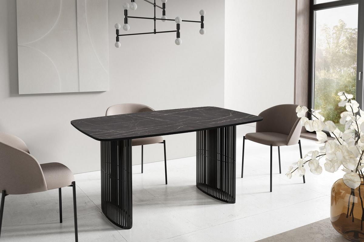 ESSTISCH Cavaro rechteckig oval ausziehbar, Marmor Schwarz 200-276/90/76 cm - Anthrazit/Schwarz, Holzwerkstoff/Metall (90/276/76cm) - WFL GROUP