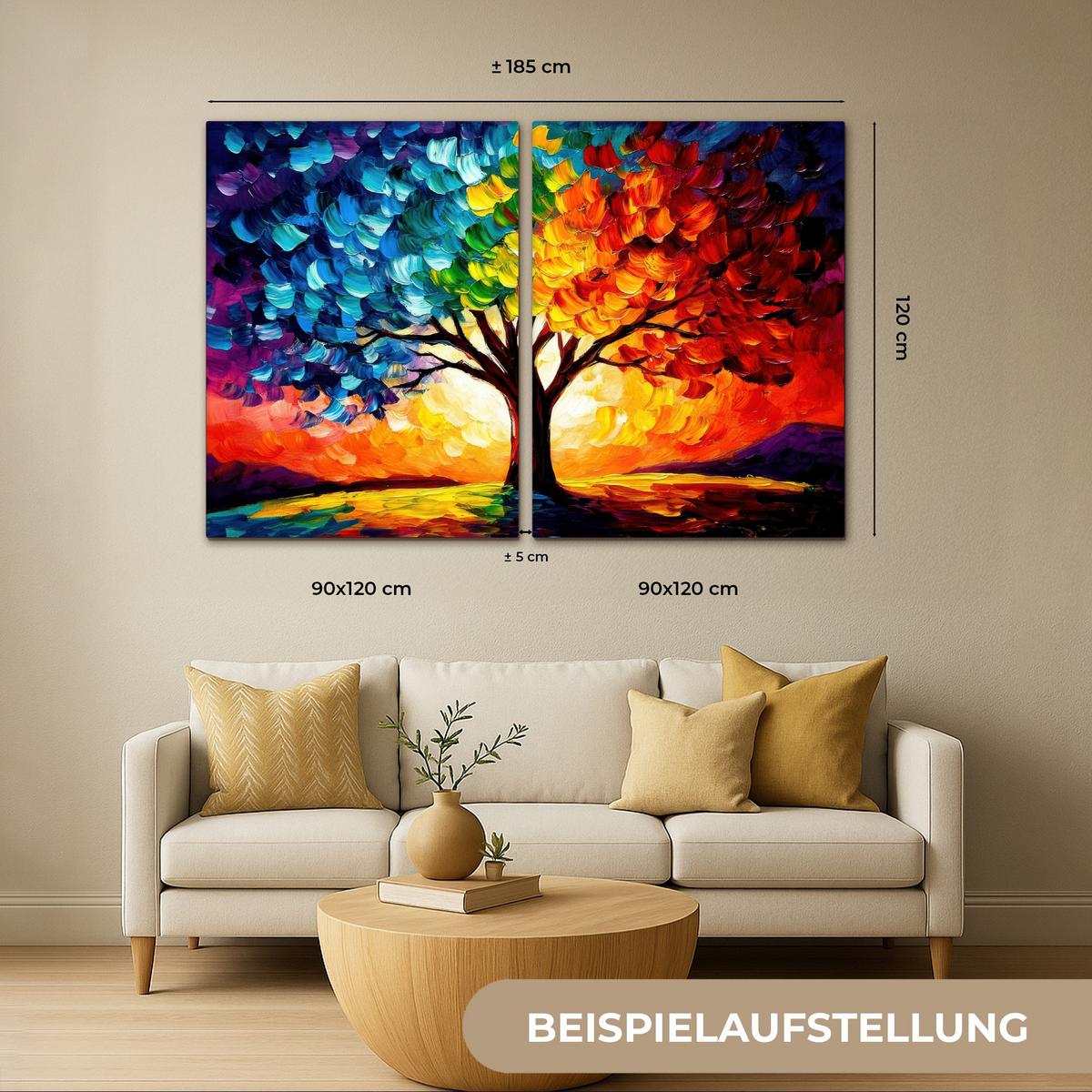 LEINWANDBILD 2er Set Baum - Farbenfroh - Malerei-Look - Abstrakt 120x80 cm - Multicolor, Textil (120/80cm) - MuchoWow