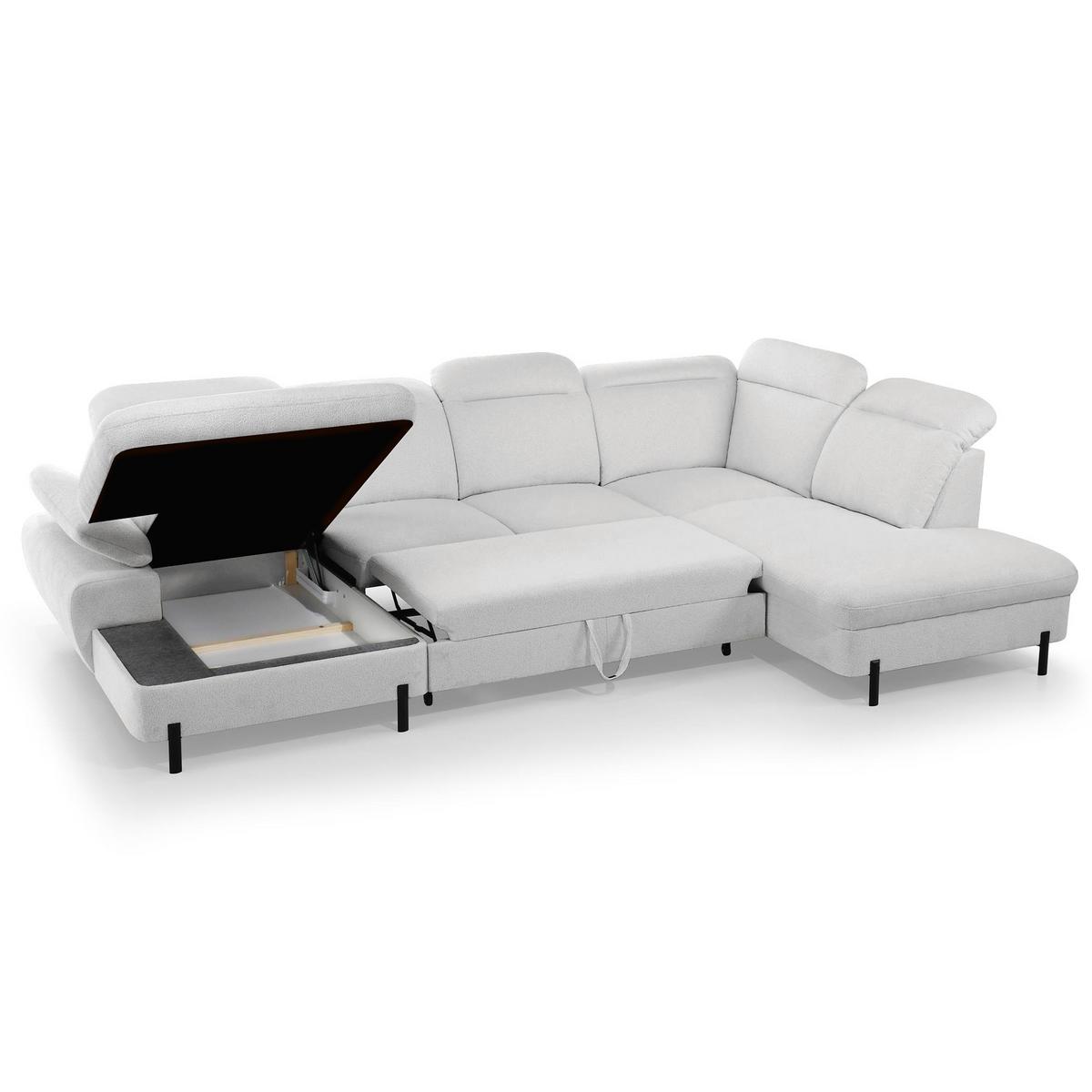 WOHNLANDSCHAFT Sora U mit Schlaffunktion und verstellbarer Sitztiefe, Kopfstützen und Armlehne, 365 cm, Hellgrau, Links - Hellgrau/Schwarz, Textil (365/107/235cm) - Beautysofa