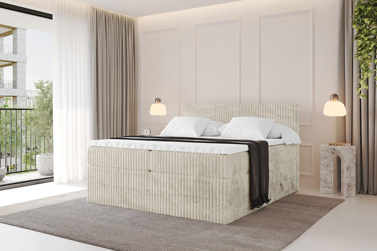 BOXSPRINGBETT mit Matratze H3|H4 und Lattenrost - TOLO KING 140x200 Cord - Creme - Champagner, Holzwerkstoff (140/200cm) - ALTDECOR