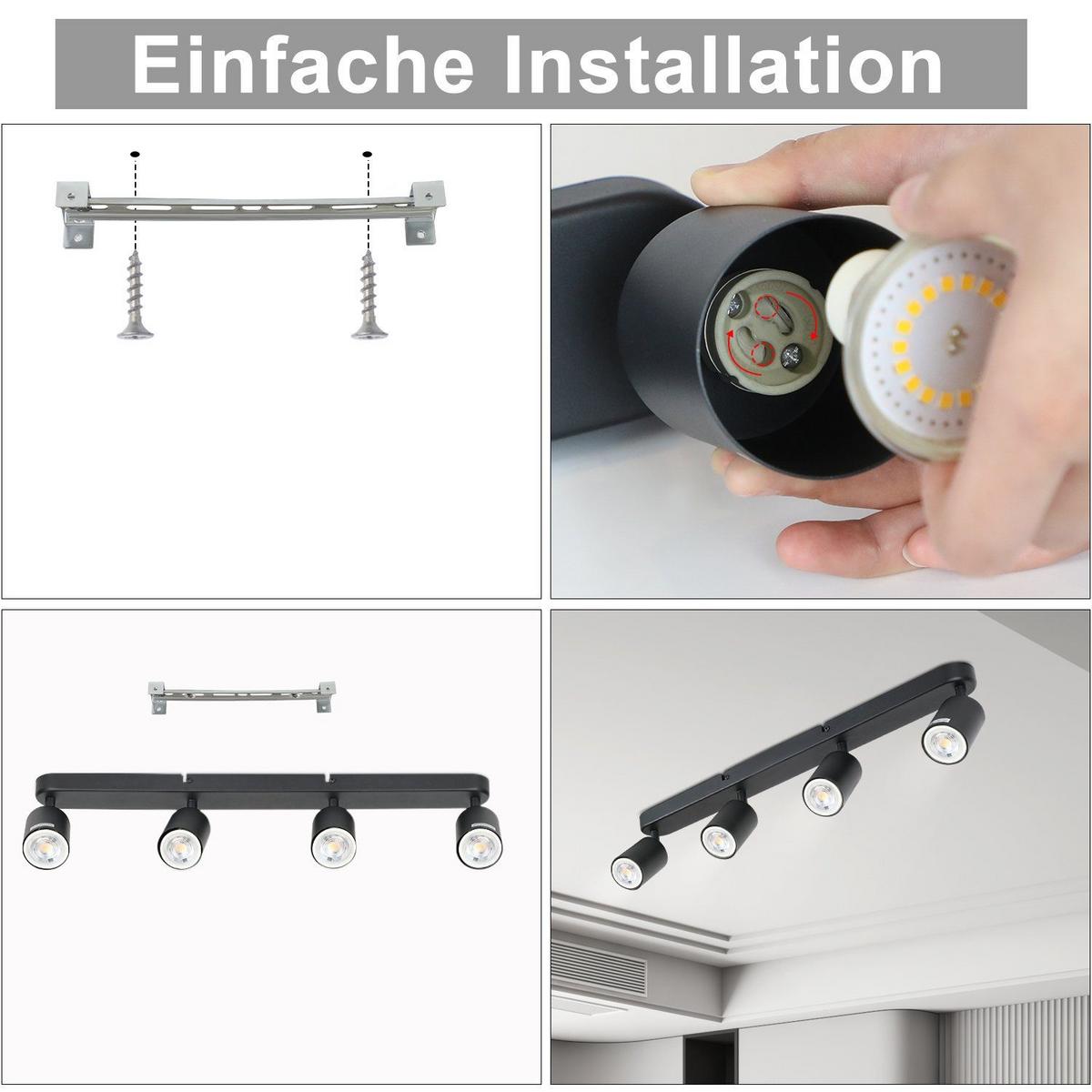 DECKENSTRAHLER Freiheit 4-flammig 58/7/14 cm - Schwarz, Metall (58/7/14cm) - Nettlife