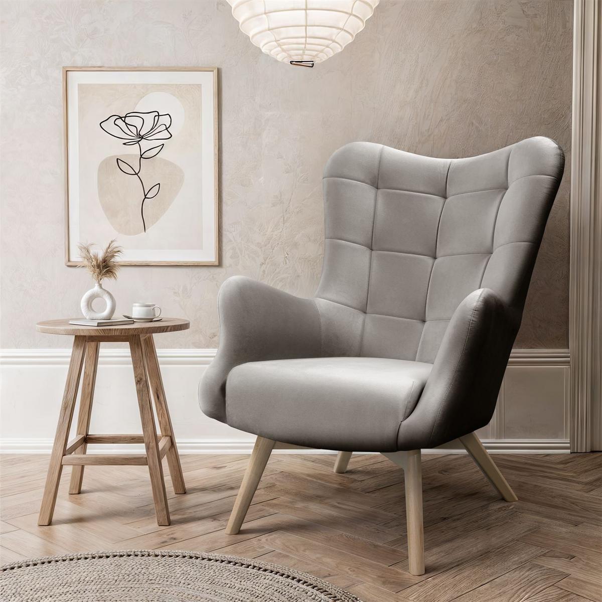 SESSEL SAND mit Buchenbeinen - Buchefarben/Grau, Textil (80/105/86cm) - Lookway