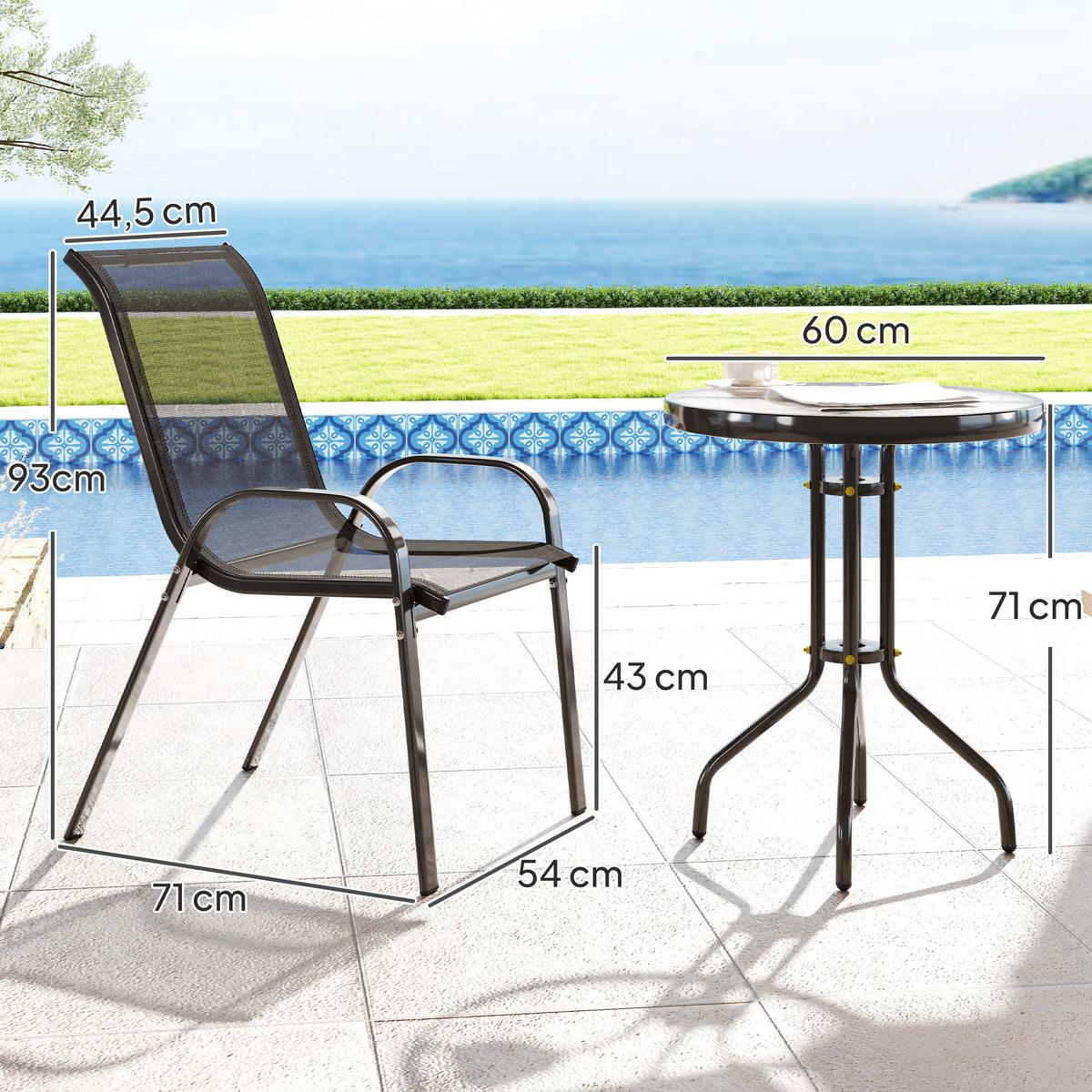 BALKONMÖBELSET 3TLG. aus Metall Hartglas Schwarz - Schwarz, Textil/Metall - Outsunny