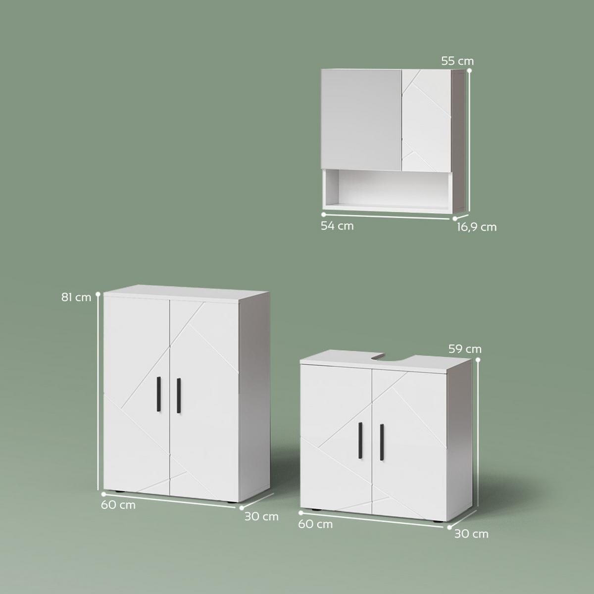 BADMÖBEL-SET Ronco Weiß Hochglanz 3 Teile, mit Unterschrank 60 cm - Weiß Hochglanz, Holzwerkstoff (60/59/30cm) - Livinity®