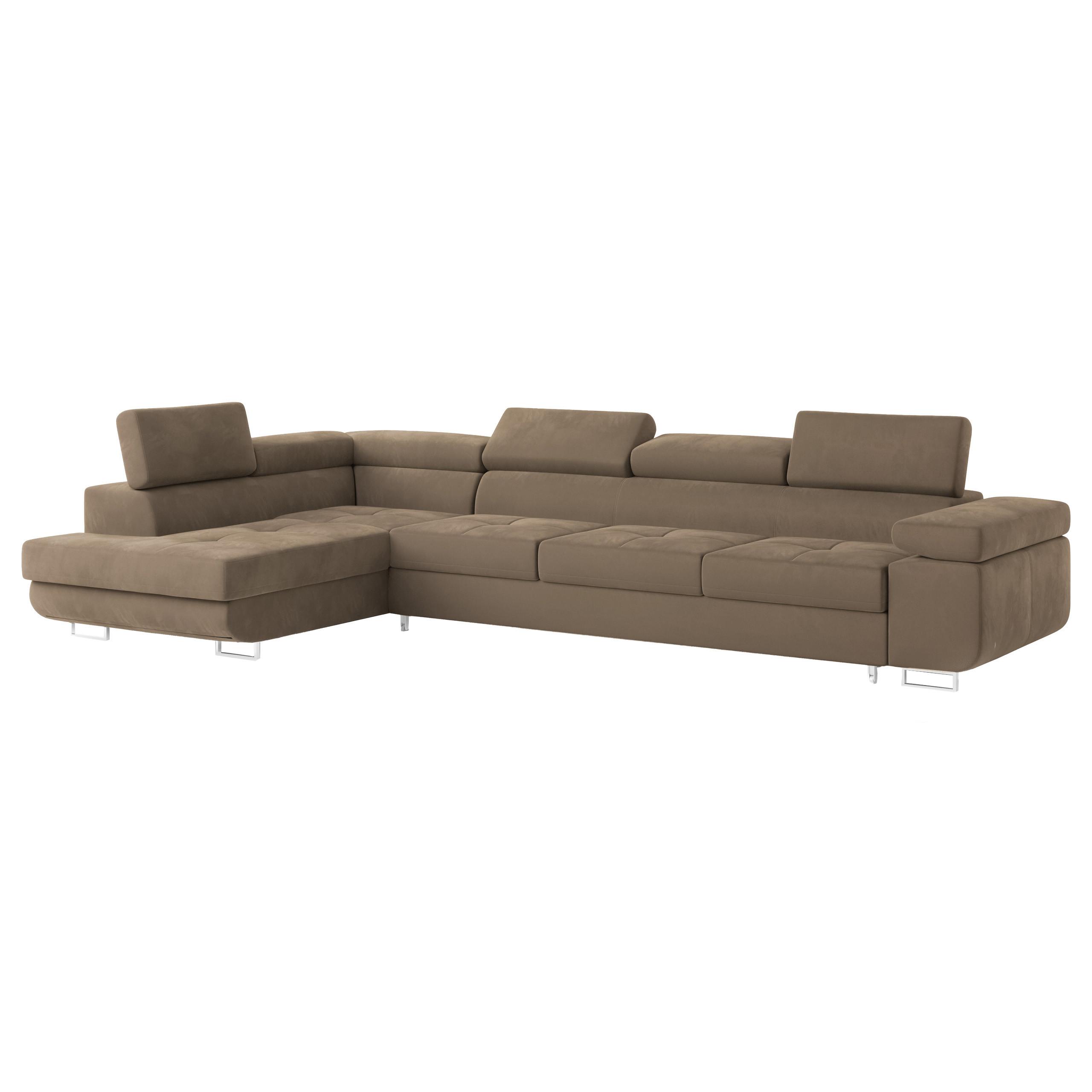 ECKSOFA VICENTE Beige Velours-Stoff mit Schlaffunktion - Beige, Holz (346/202cm) - MASSENO