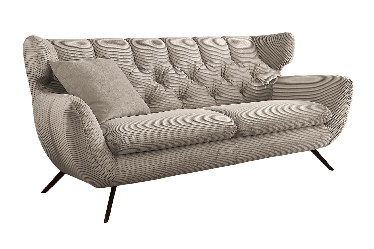 SOFA CHARME Grau Cord - Greige/Schwarz, Textil/Metall (175/94/95cm) - KAWOLA