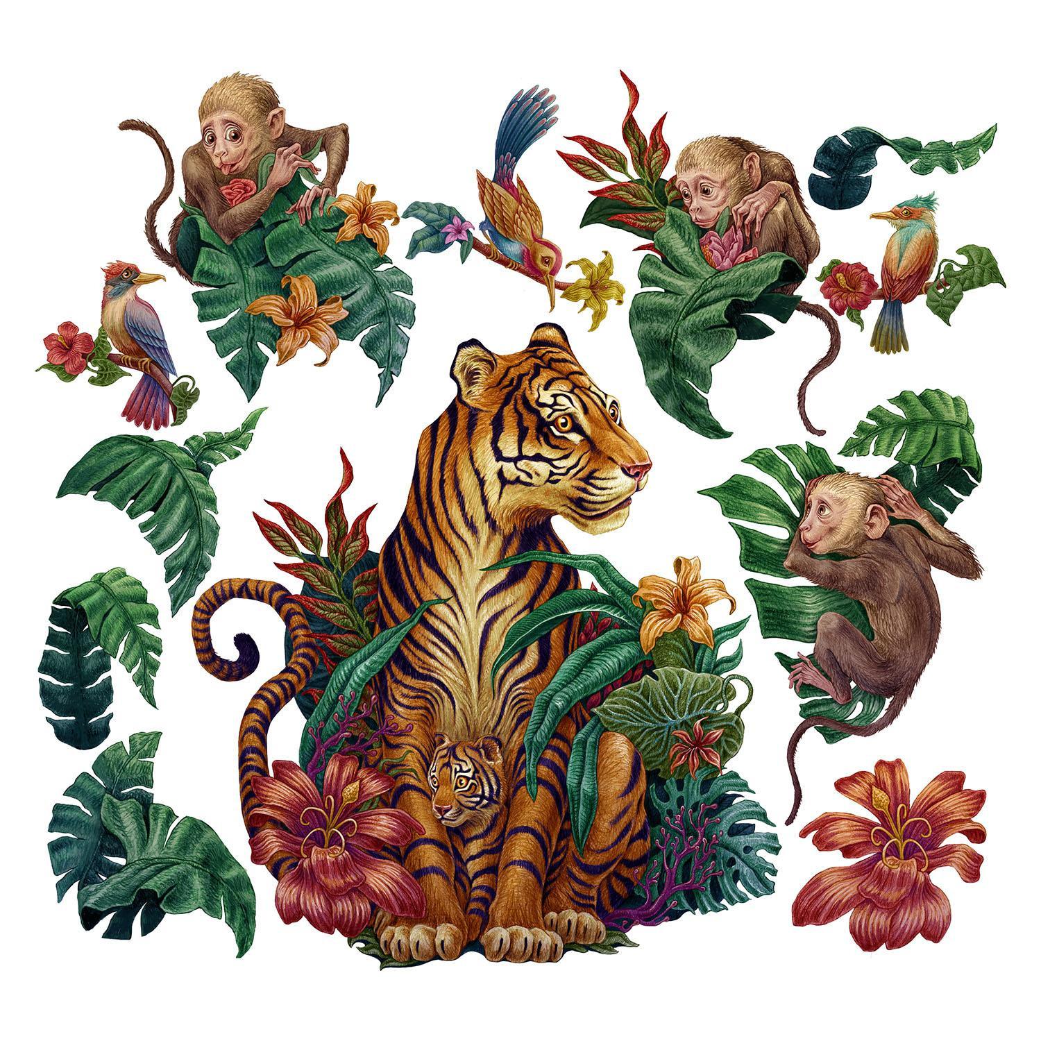 WANDAUFKLEBER 80x105cm - Dschungelsafari - Multicolor, Kunststoff (80/105/0.1cm) - Wallfluent