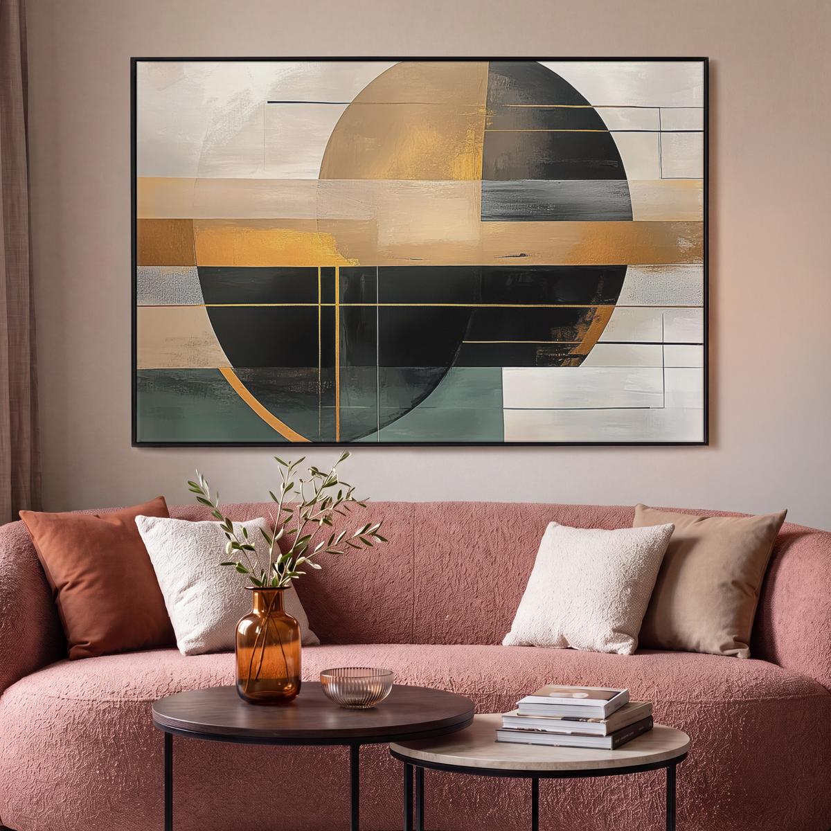 LEINWAND Bilder mit Rahmen - Abstrakt - Gold - Bronze - Grün - Formen - Modern - 120x80 - Multicolor, Textil (120/80cm) - MuchoWow