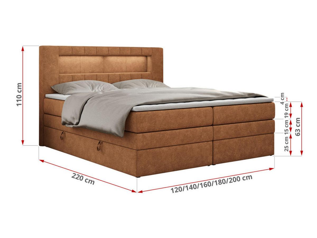 BOXSPRINGBETT GOLD-5 KING LED 120/200 Orange Struktur - H4 - Orange, Holz/Textil (120/200cm) - MKS