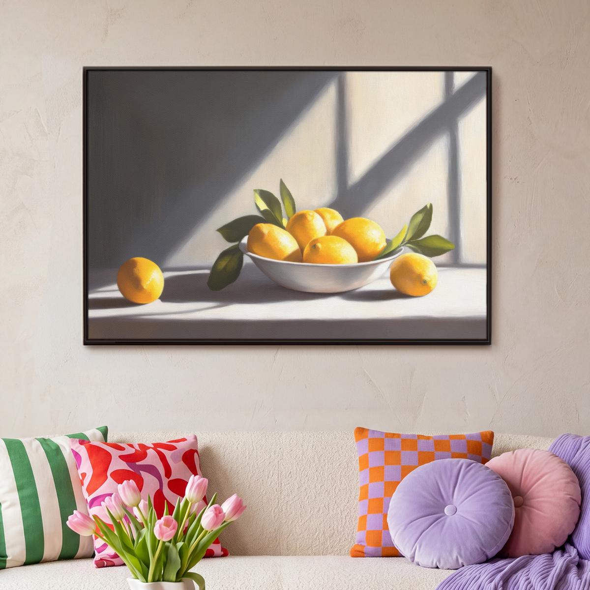 LEINWAND Bilder mit Rahmen - Zitronen - Stilleben - Gelb - 90x60 - Gelb, Textil (90/60cm) - MuchoWow