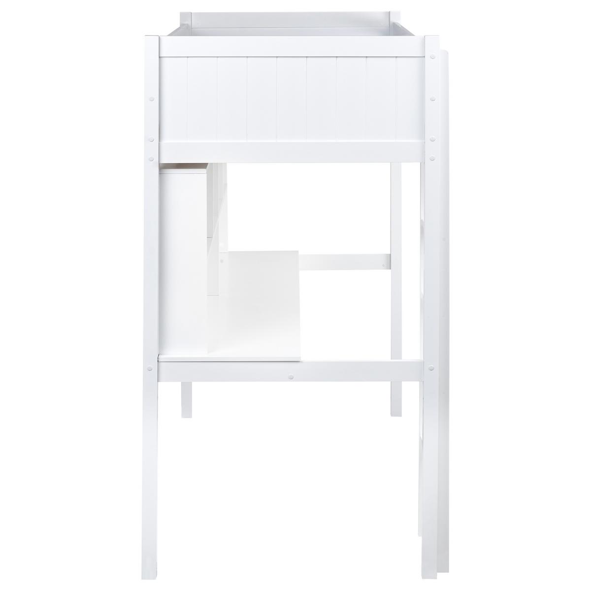 HOCHBETT MIT SCHREIBTISCH 90x200 cm Weiß Foucamont - Weiß, Holz (90/200cm) - Beliani