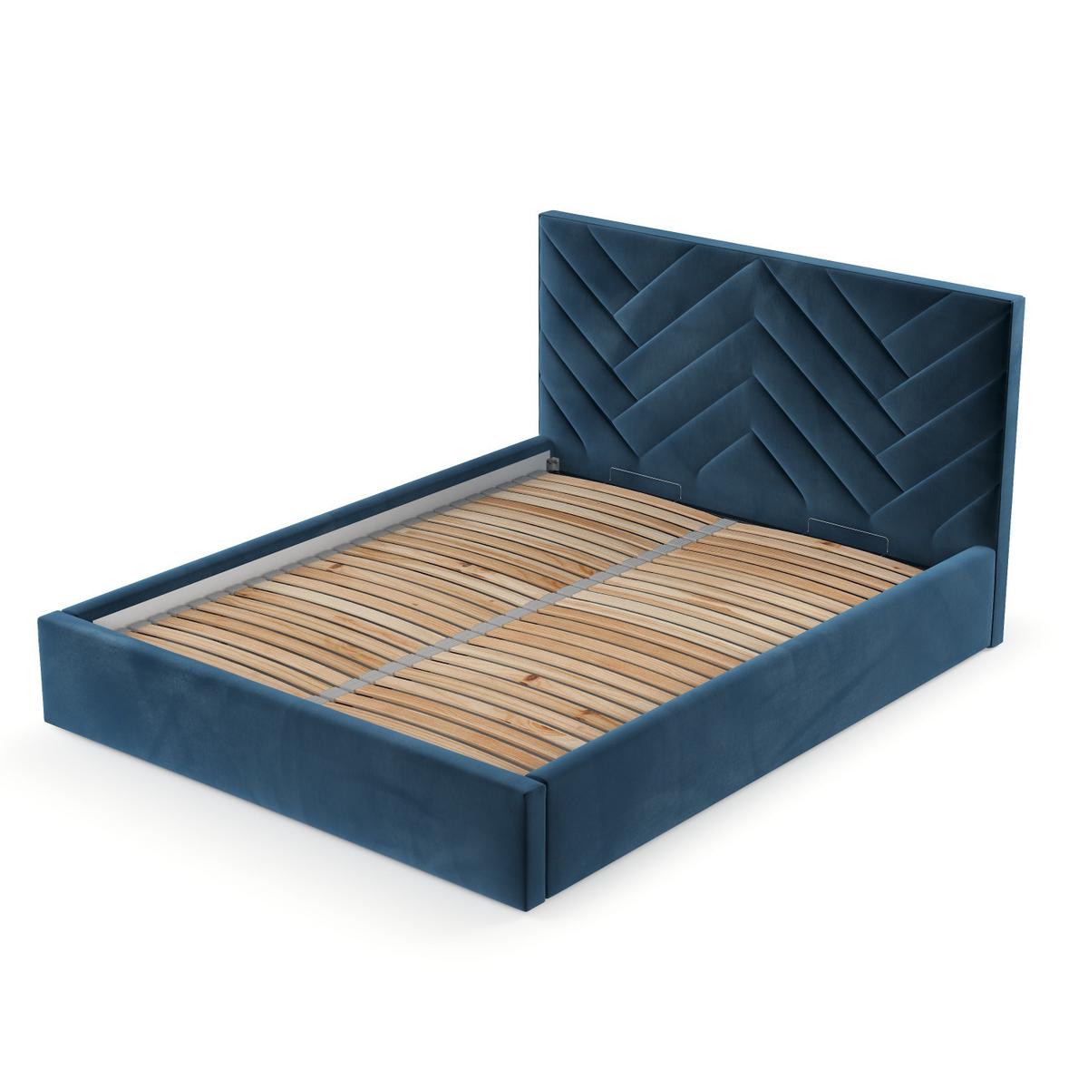 POLSTERBETT Arco 140/200 cm Dunkelblau im Kronos Stoff - Schwarz/Naturfarben, Holz/Holzwerkstoff (140/200cm) - AltaBeds