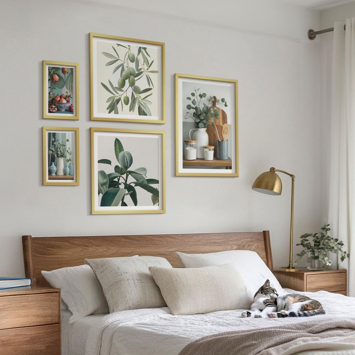 BILDER SET 5er Set - 50x50 cm & 20x30 cm & 40x60 cm Goldrahmen - Inspiration Schrei Schädel Eule - Goldfarben, Kunststoff (40/60cm) - TULUP