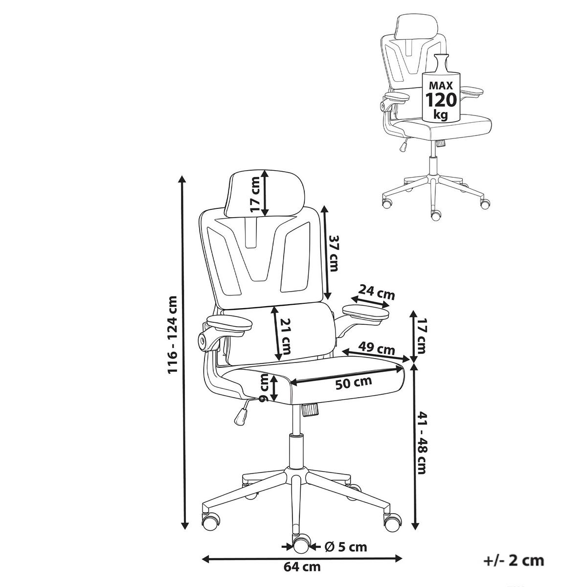 BÜROSTUHL Dunkelgrau Kryos - Dunkelgrau, Textil (64/116/64cm) - Beliani