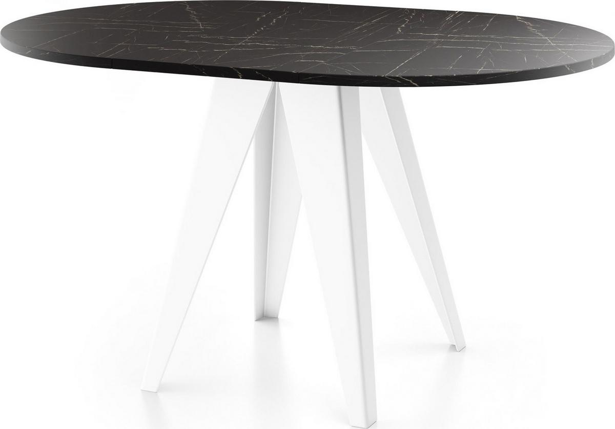 ESSTISCH Griffin runder ausziehbarer, Marmor Schwarz 100-140/100/76 cm - Anthrazit/Weiß, Holzwerkstoff/Metall (100/140/76cm) - WFL GROUP