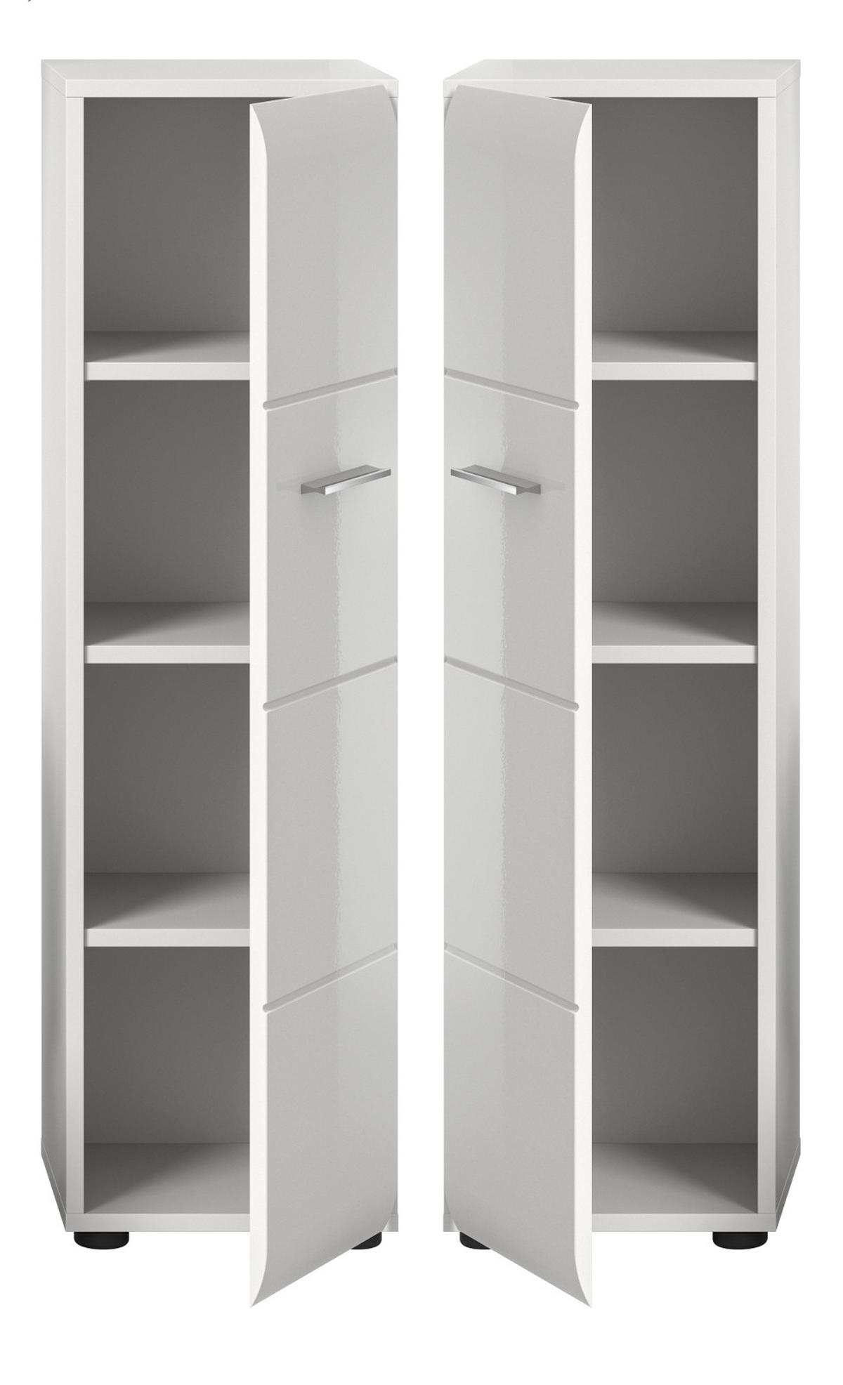 BADKOMMODE weiß Hochglanz 30 x 106 cm, Badezimmer Midischrank hängend oder stehend - Weiß Hochglanz/Silberfarben, Holzwerkstoff/Kunststoff (30/106/30cm) - Inn.Furn