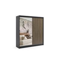 KLEIDERSCHRANK VILAN mit Spiegel/LED - 200 cm - Schwarz|Eiche Wotan - Eiche Wotan/Schwarz, Holzwerkstoff (200/215/61cm) - ALTDECOR