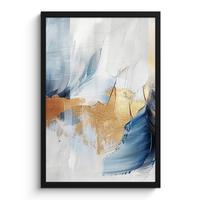 POSTER MIT RAHMEN Gold - Blau - Aquarell - Kunst - Modern Bilder mit Rahmen 40x60 cm - Hellblau, Papier (40/60cm) - MuchoWow