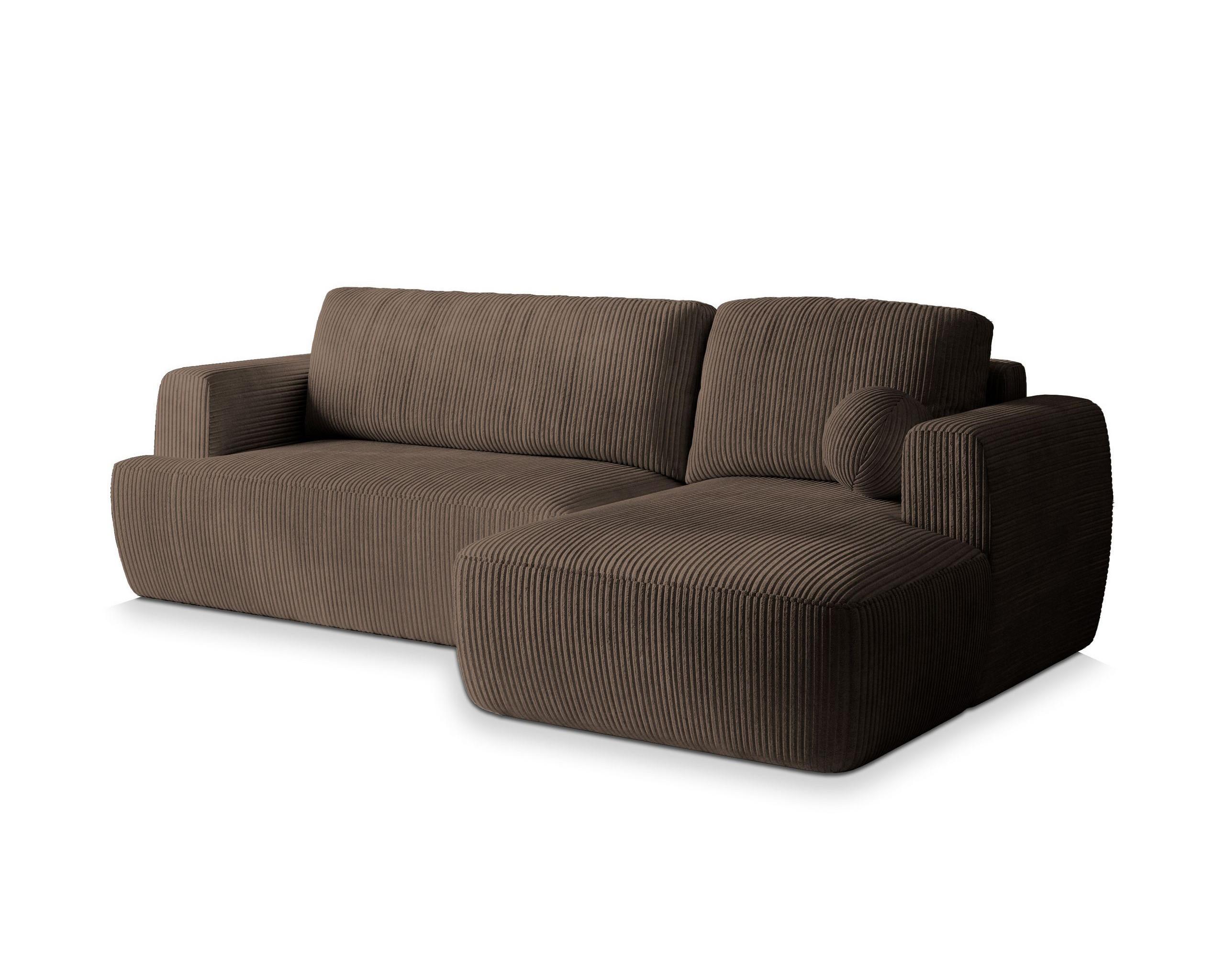 ECKSOFA SENTI P R-S Braun Kordstoff mit Schlaffunktion - Schwarz/Braun, Holz/Kunststoff (246/148cm) - MASSENO