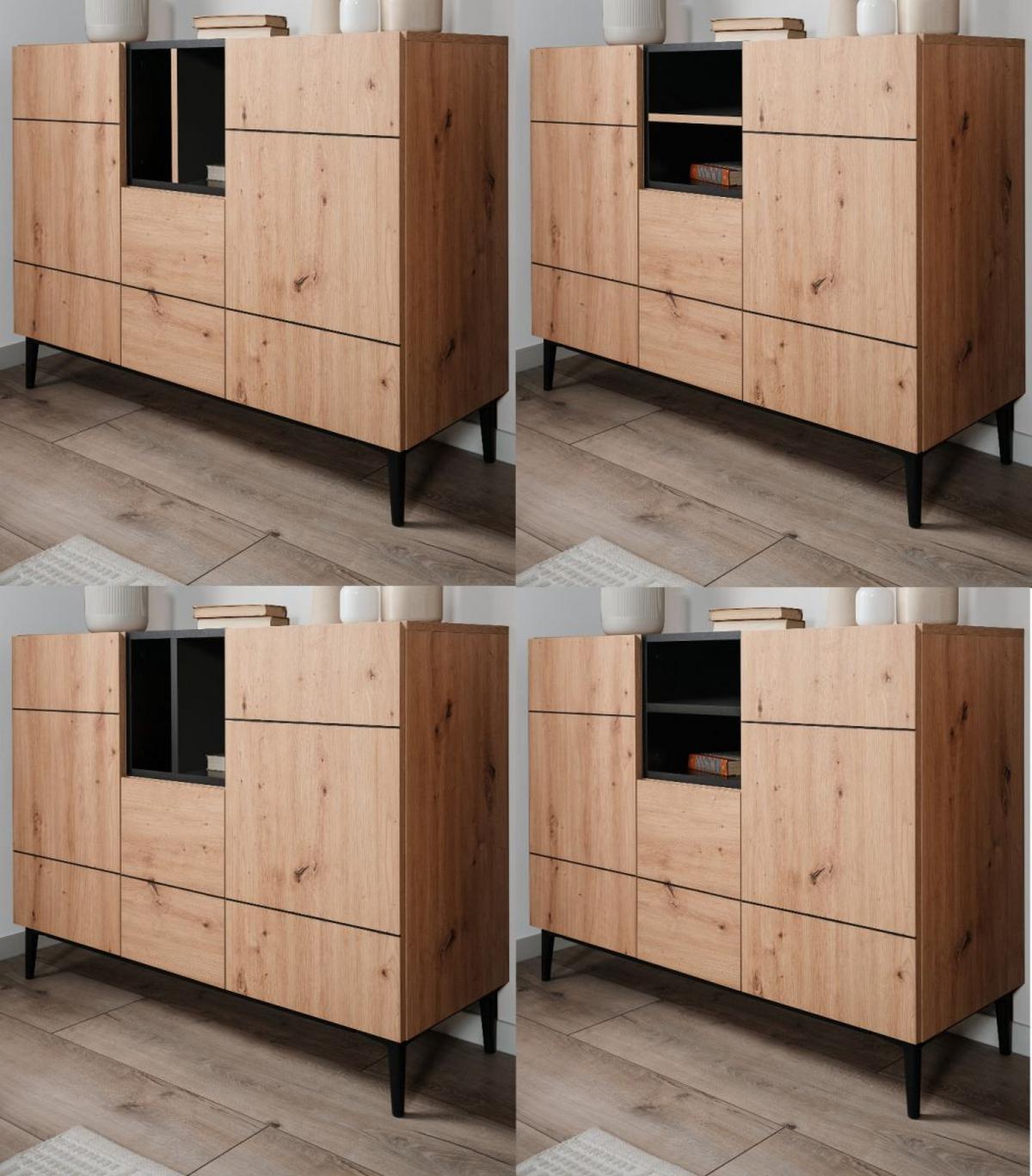 KOMMODE Eiche Artisan, schwarz 120 cm, Sideboard mit viel Stauraum - Schwarz/Eiche Artisan, Holzwerkstoff (120/90/42cm) - Furn.Design