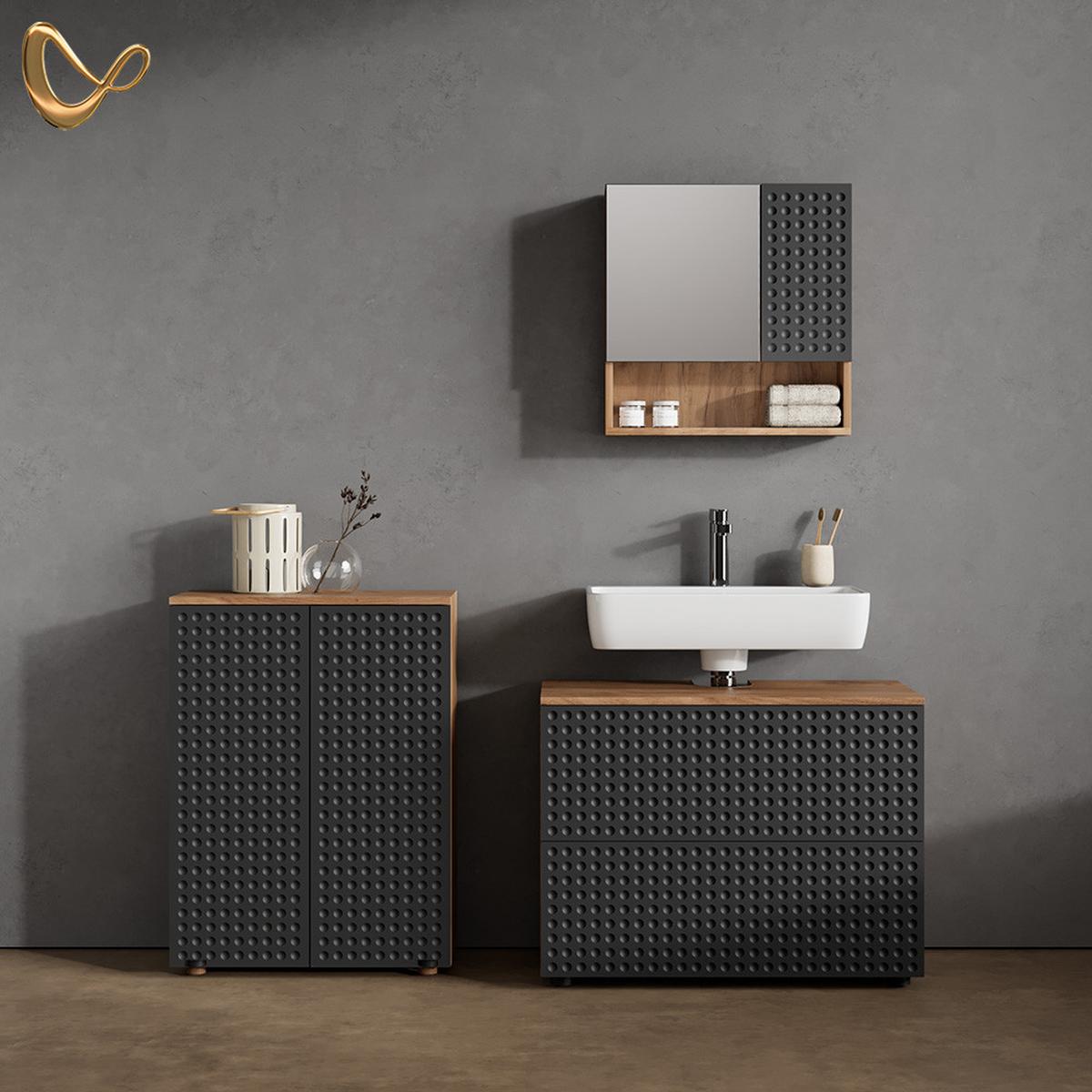 MIDISCHRANK Ronco Anthrazit gepunktet 60 x 81 cm - Anthrazit, Holzwerkstoff (60/81/30cm) - Livinity®