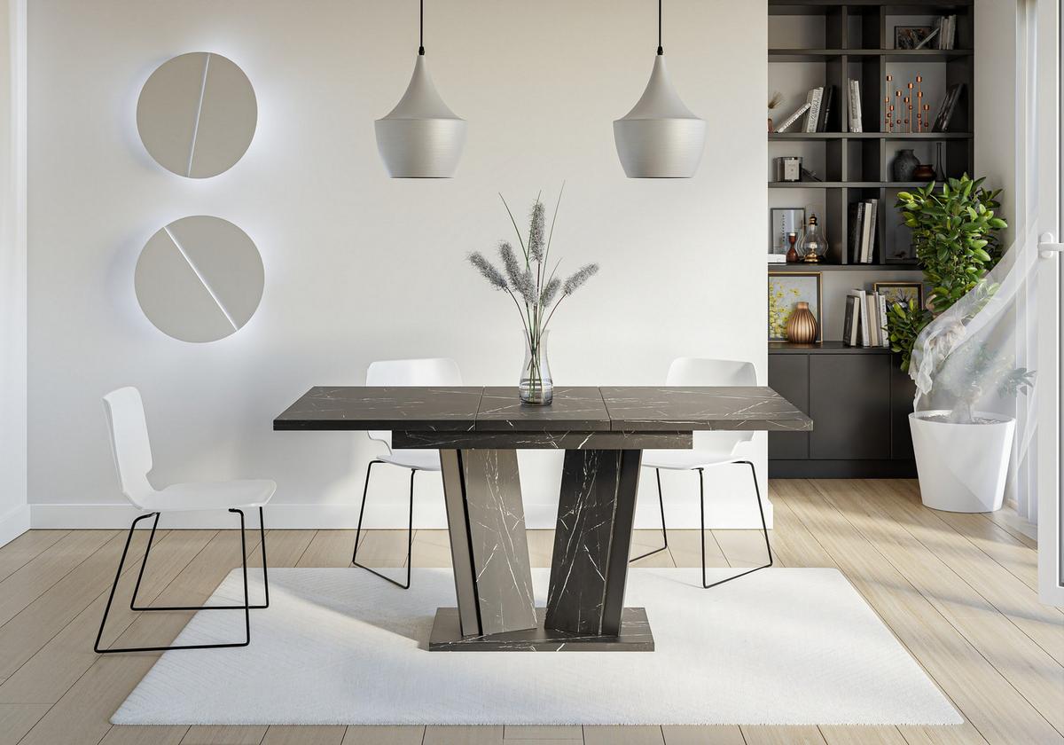 ESSTISCH SAMAR Ausziehbar 120 - 160 / 80 x 76 cm - Hellgrau/Schwarz, Holz (120/80/76cm) - MASSENO