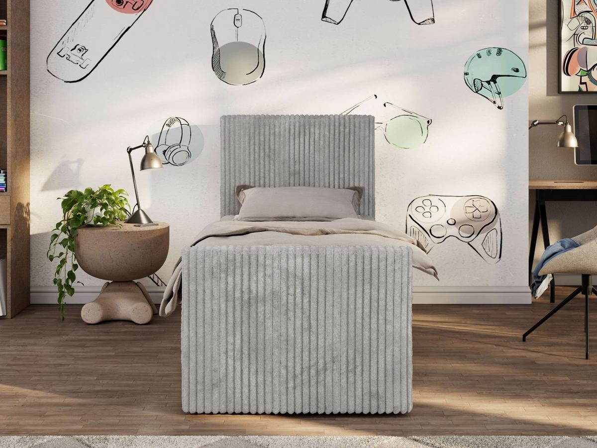 JUGENDBETT TILIO DUO 90/200 - Hellgrau Cord - H4 - Links Seite - Hellgrau, Textil (90/200cm) - MKS