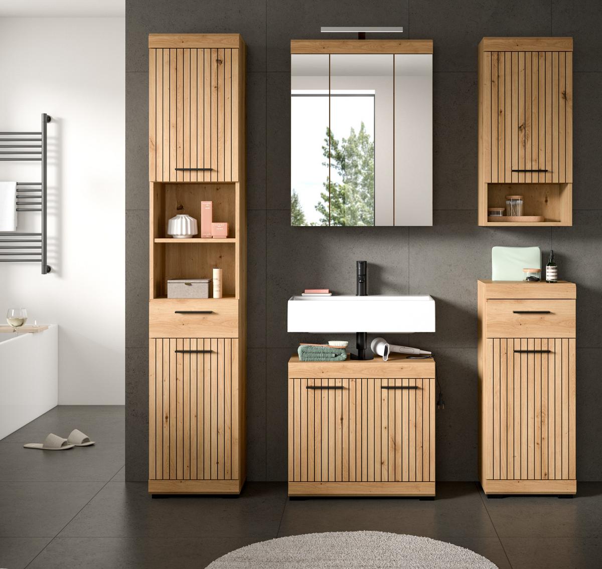 HÄNGESCHRANK Eiche Artisan 37 x 79 cm, Badschrank hängend 1-türig - Schwarz/Eiche Artisan, Holzwerkstoff/Kunststoff (37/79/24cm) - Inn.Furn