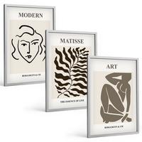 BILDER SET 3er Set - 40x60 cm Silberner Rahmen - Stilvolle Grafiken, Linien, Zeichen - Silberfarben, Kunststoff (40/60cm) - TULUP
