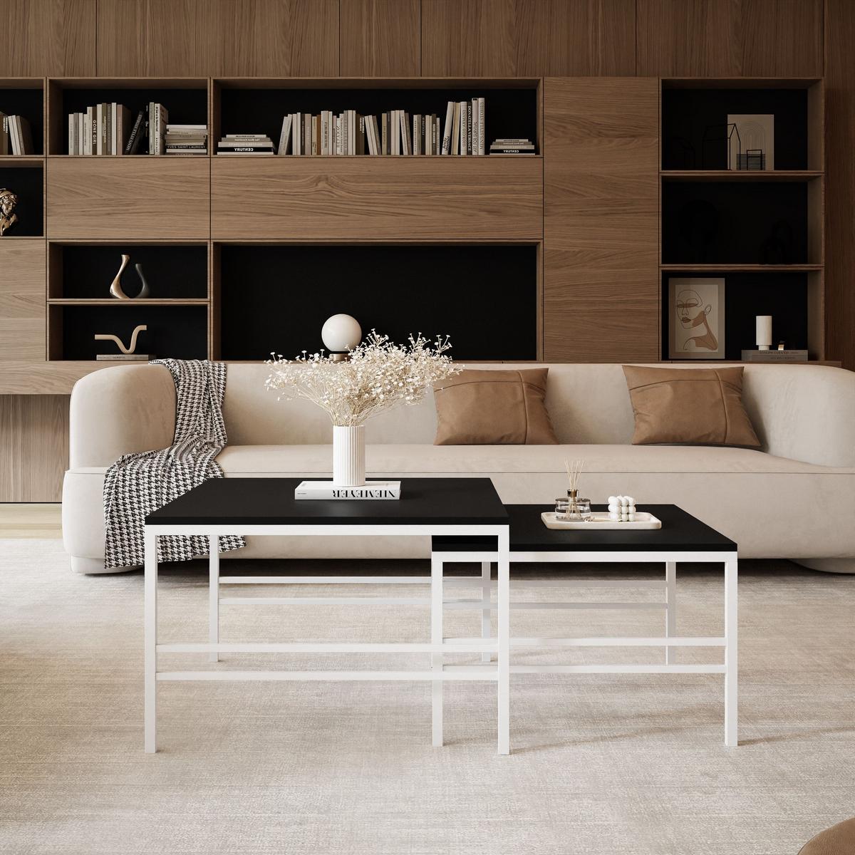 COUCHTISCH Schwarze matte Weiße Rahmen - Schwarz/Weiß, Holzwerkstoff (70/70/46cm) - Idohome