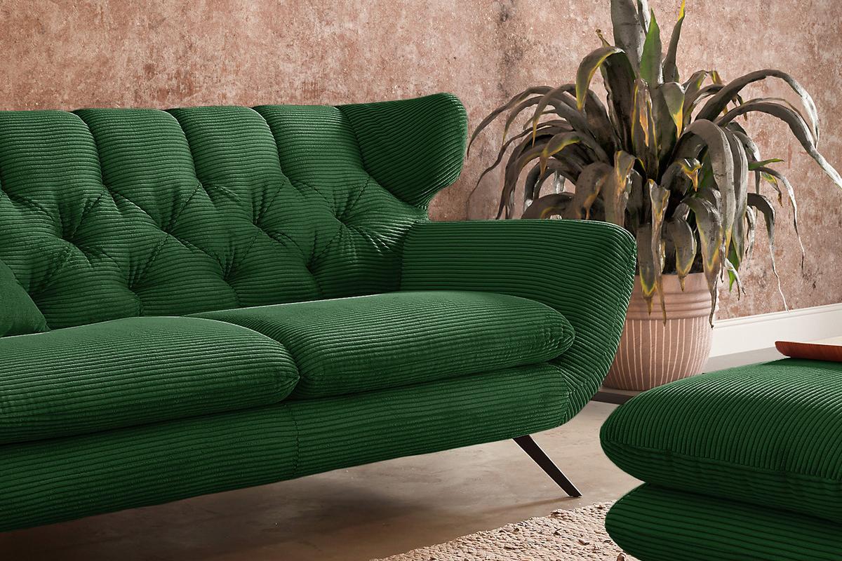 SOFA CHARME Smaragdgrün Cord - Smaragdgrün/Schwarz, Textil/Metall (225/94/95cm) - KAWOLA