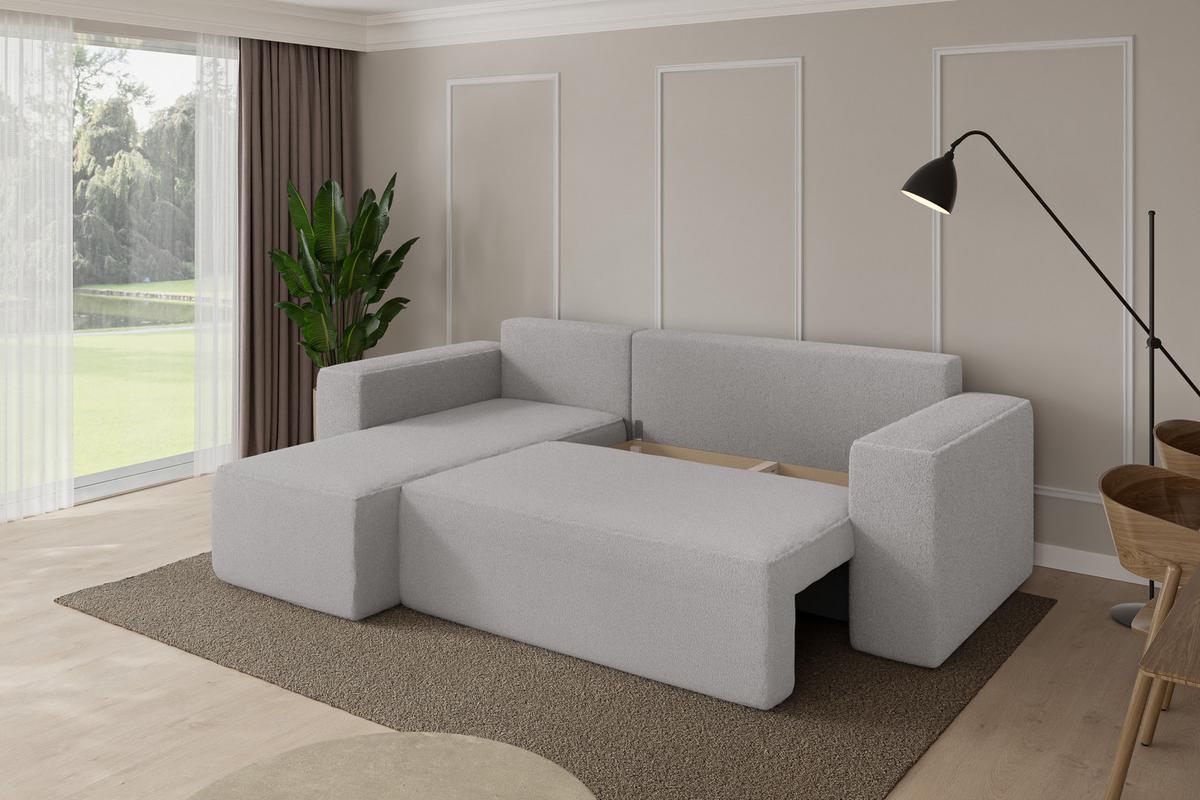 ECKSOFA mit Schlaffunktion Ottomane Links SENO-L 249x139x85 Hellgrau Bouclé - Silberfarben/Hellgrau, Holzwerkstoff/Kunststoff (249/139cm) - ALTDECOR