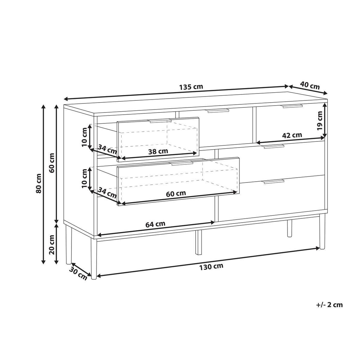 KOMMODE mit 7 Schubladen Weiß Leduc - Schwarz/Weiß, Holzwerkstoff (135/80/40cm) - Beliani
