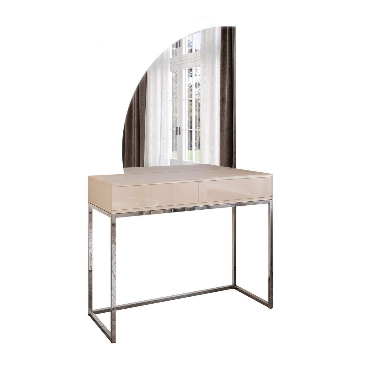 SCHMINKTISCH QUINNIE KASCHMIR mit LED-Spiegel Chrom links PUSH OPEN - Kaschmir/Goldfarben, Holzwerkstoff (100/175/42cm) - Lookway