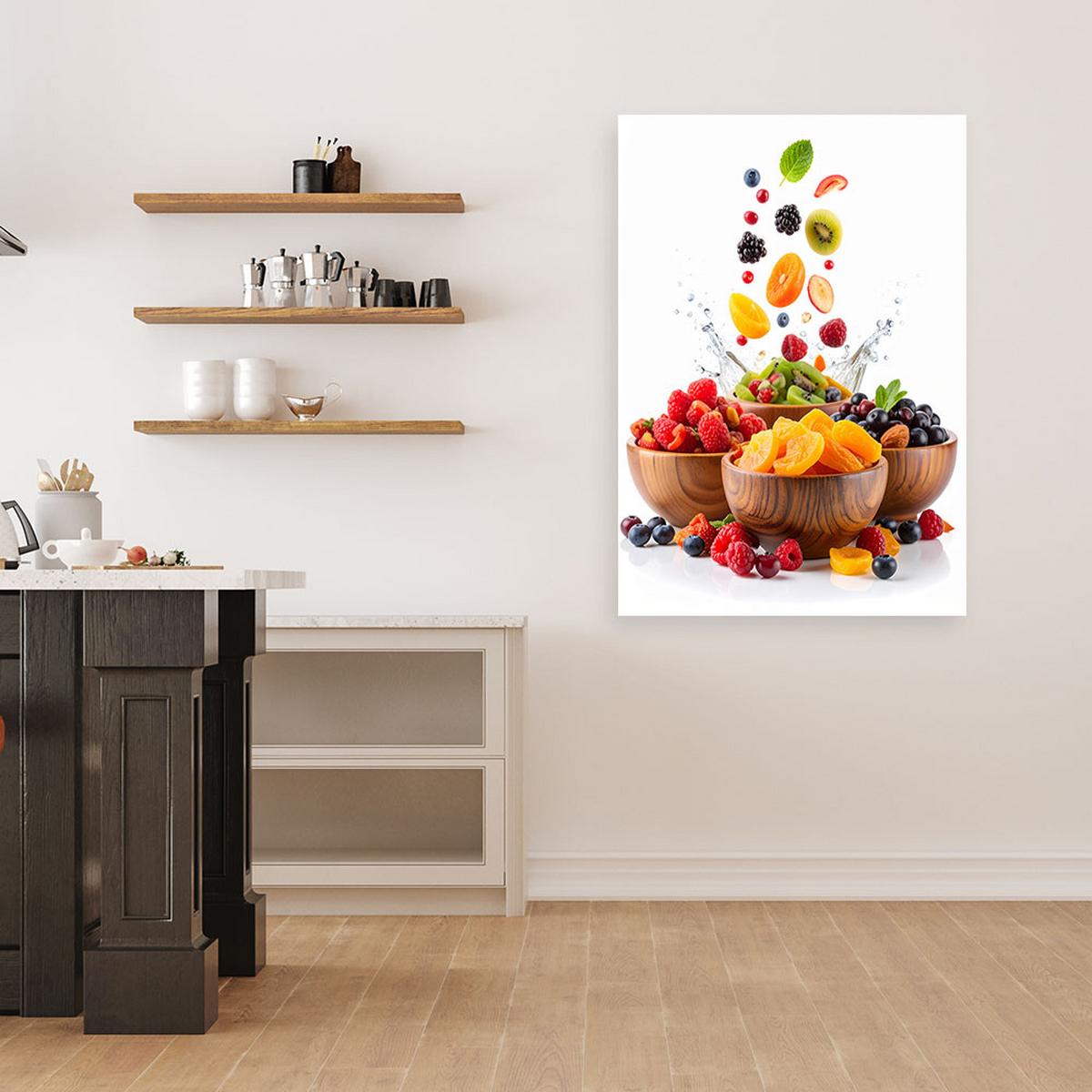 LEINWANDBILD Bunte Früchte in Schalen 60x90cm - Multicolor, Textil (60/90cm) - Feeby