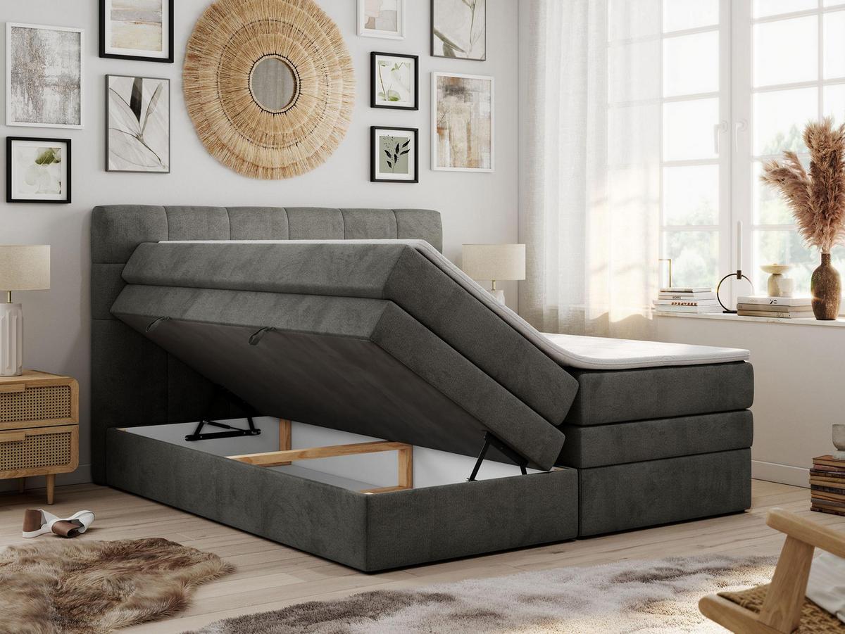 BOXSPRINGBETT LUKA KING 120/200 Dunkelgrau Velvet - H3 - Dunkelgrau, Holz/Textil (120/200cm) - MKS