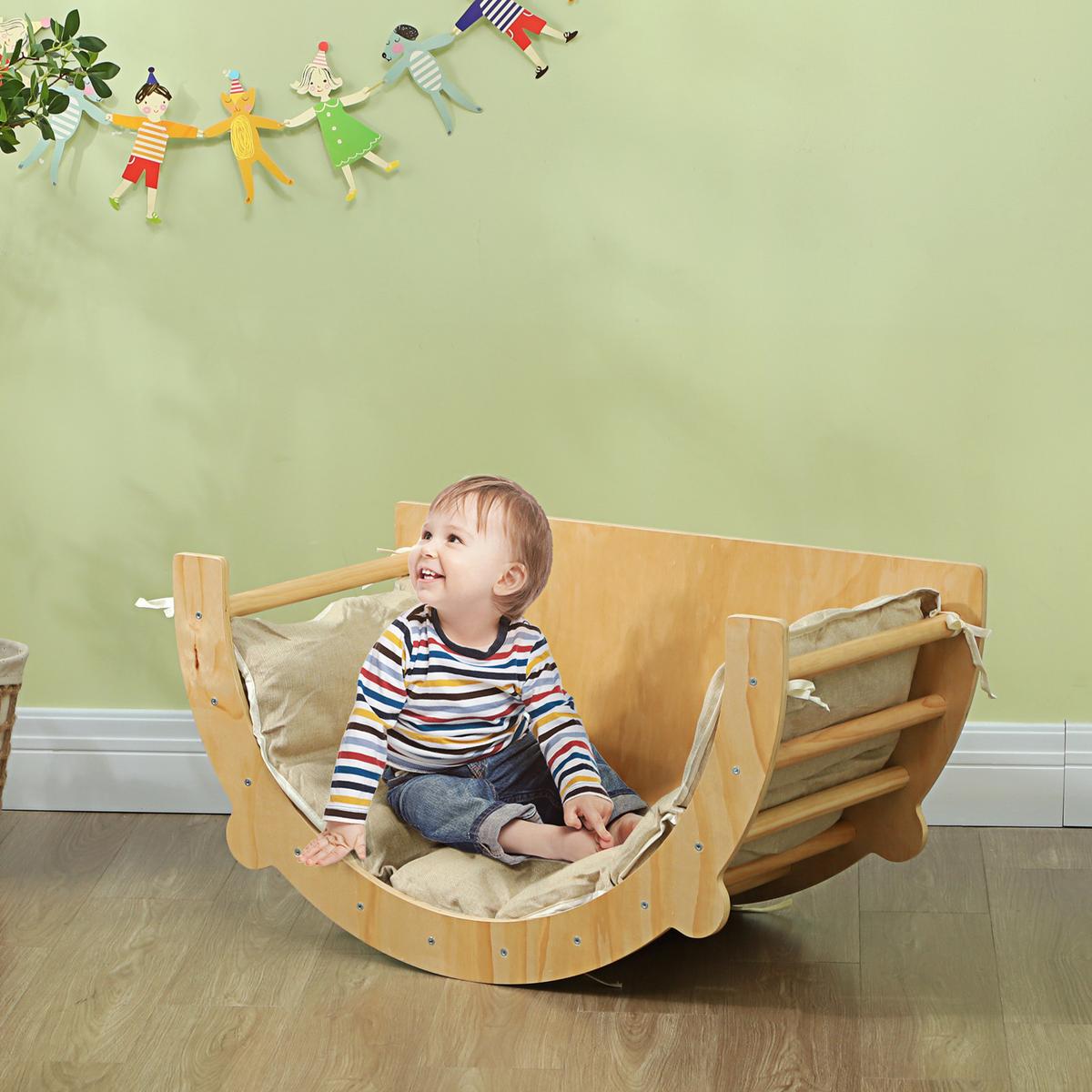 2 in 1 Klettergerüst Set, Kletterbogen zum Schaukeln und Klettern, Naturholz - Naturfarben, Holzwerkstoff (52/50/90cm) - AIYAPLAY