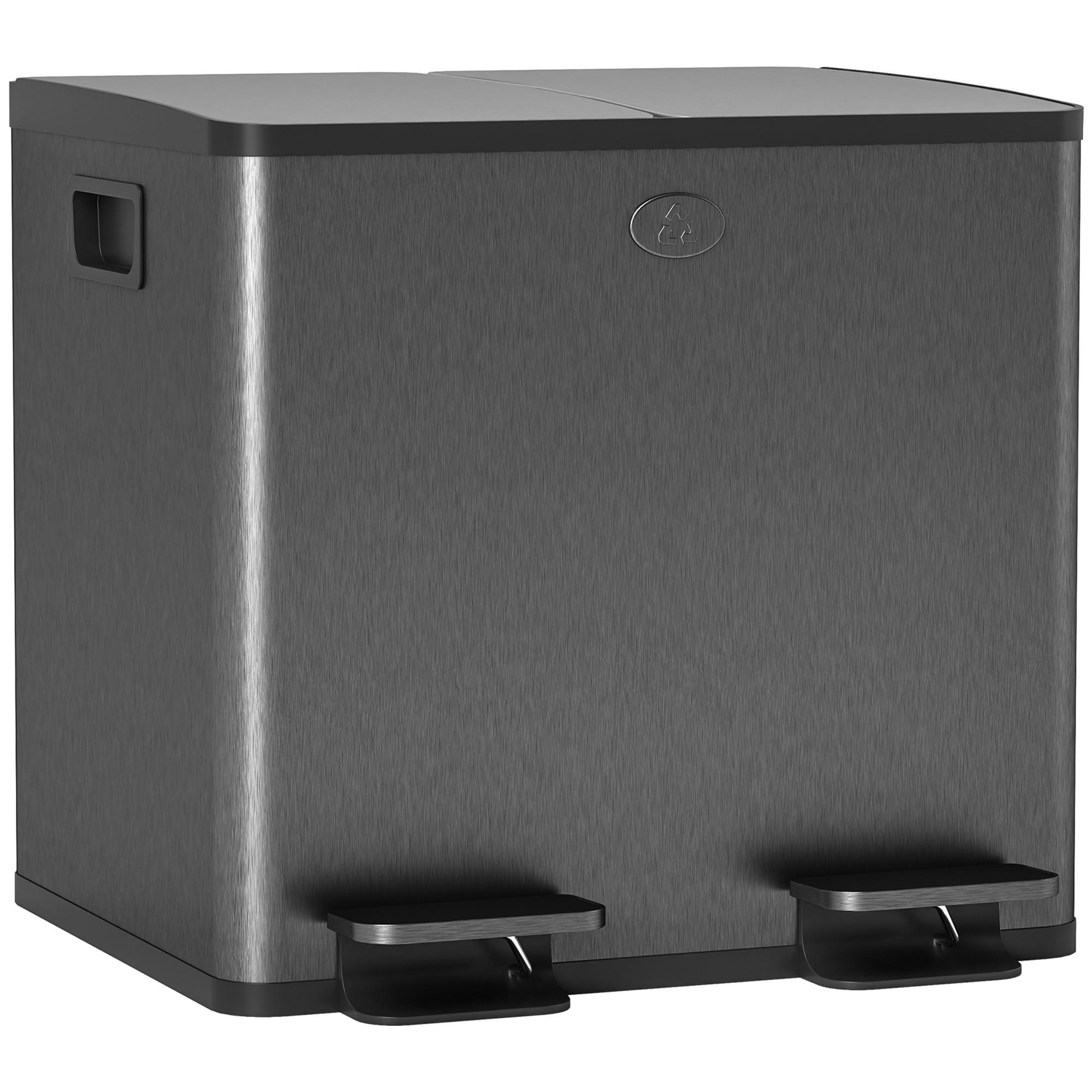 MÜLLEIMER 2 x 15L Mülltrennsystem Edelstahl mit Softclose Deckel Schwarz - Schwarz, Kunststoff (36.6/43.2/41.7cm) - HOMCOM