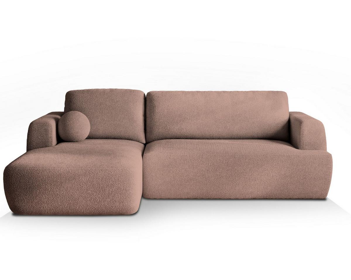 ECKSOFA SENTI N L-S Rosa Boucle-Stoff mit Schlaffunktion - Schwarz/Rosa, Holz/Kunststoff (246/148cm) - MASSENO