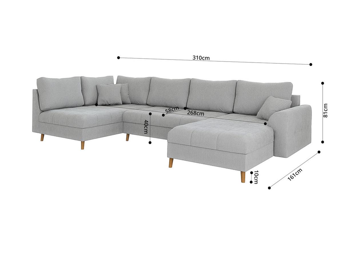 WOHNLANDSCHAFT Alma Hellgrau Cord - Ottomane rechts - Hellgrau/Braun, Holz/Textil (310/81/161cm) - S-Style Möbel