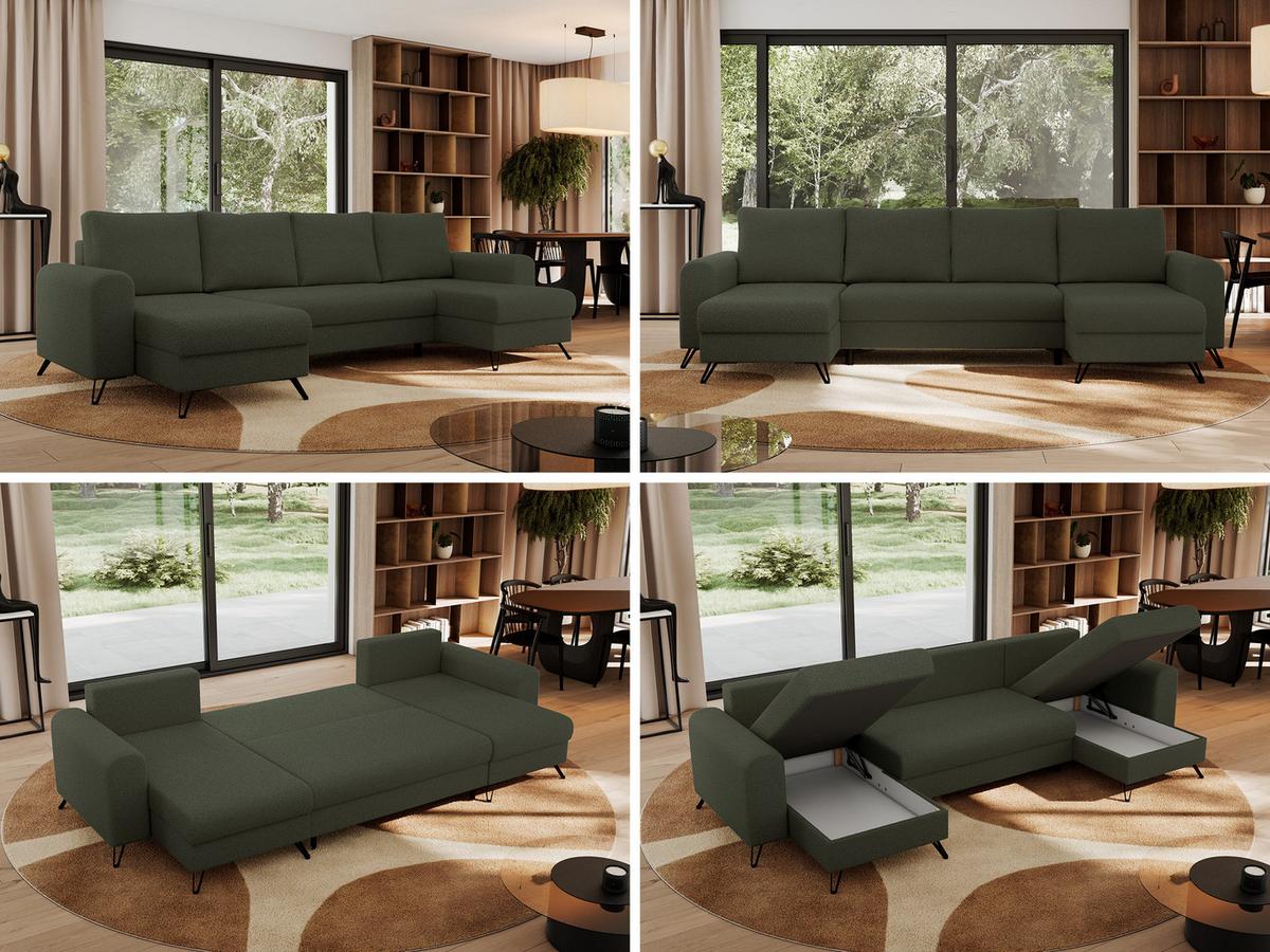 WOHNLANDSCHAFT AXEL U Boucle Grün - Schwarz/Grün, Textil/Metall (312/90/140cm) - MKS