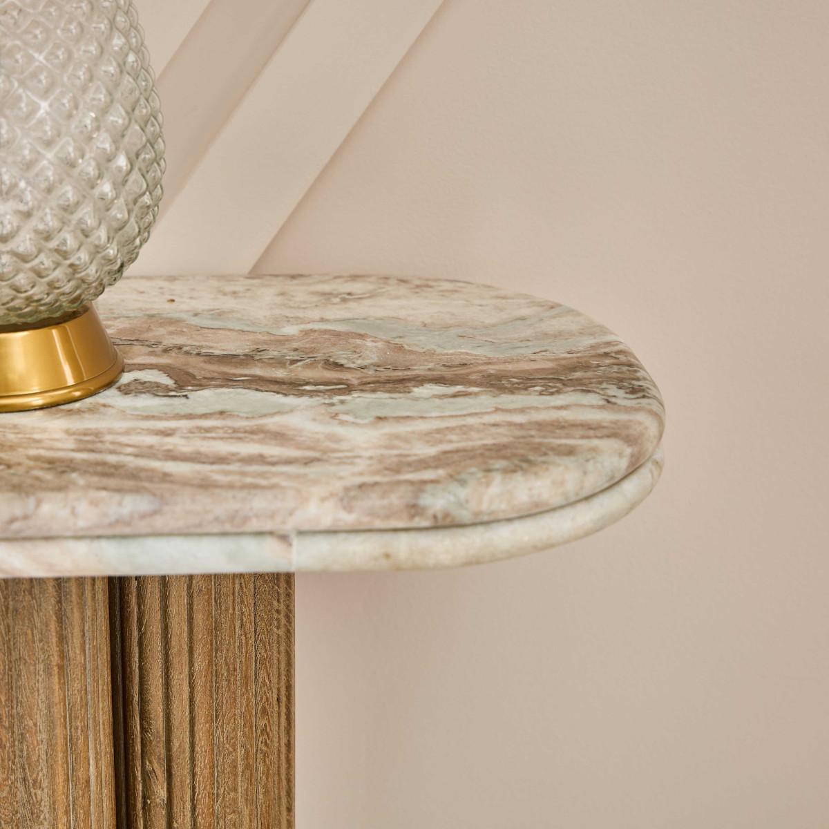 KONSOLENTISCH aus Massivholz und Marmor 165/77/38 cm - Beige, Naturmaterialien (12/38/77cm) - Signature
