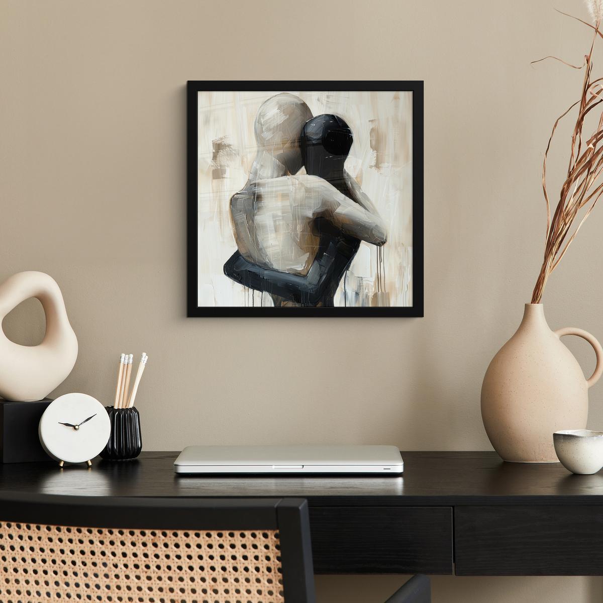 POSTER MIT RAHMENGERAHMTES BILD Abstrakt - Liebe - Schwarz und weiß - Modern 40x40 cm - Schwarz, Papier (40/40cm) - MuchoWow